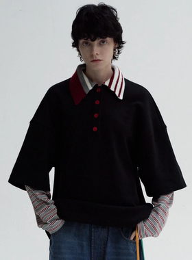 redref 撞色不对称假两件Polo衫