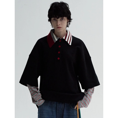RedRef 撞色不对称假两件Polo衫