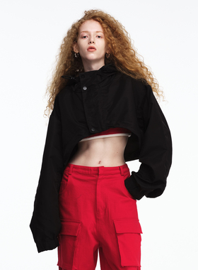 RedRef 尼龙时尚休闲短款拉链连帽夹克外套上衣女款