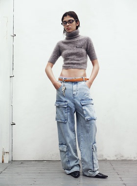 redref 马海毛三色高领针织T恤