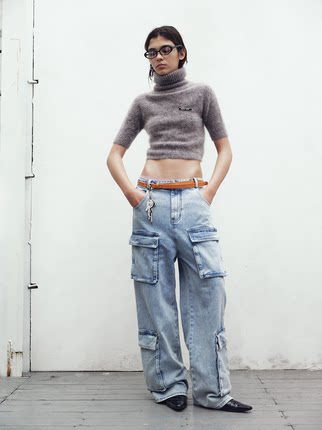 redref 马海毛三色高领针织T恤