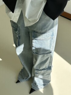 休闲牛仔长裤 百搭浅蓝色水洗阔腿时尚 工装 RedRef