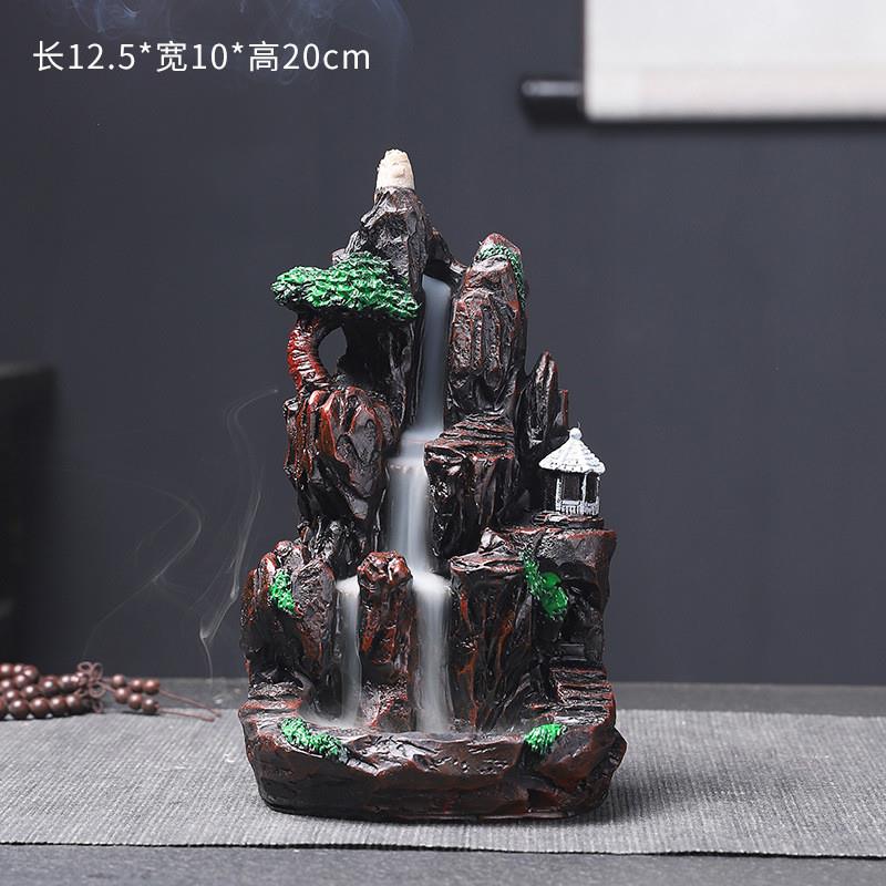 2023新款跨境倒流香炉家居摆件左右逢源树脂高山流水香薰炉观赏檀