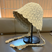 镂空流苏套头帽女夏季 遮阳防晒优雅包头帽 针织帽百搭显脸小网眼款