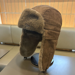 麂皮绒雷锋帽女冬季加绒加厚保暖棉帽户外骑车护耳帽东北防风帽男
