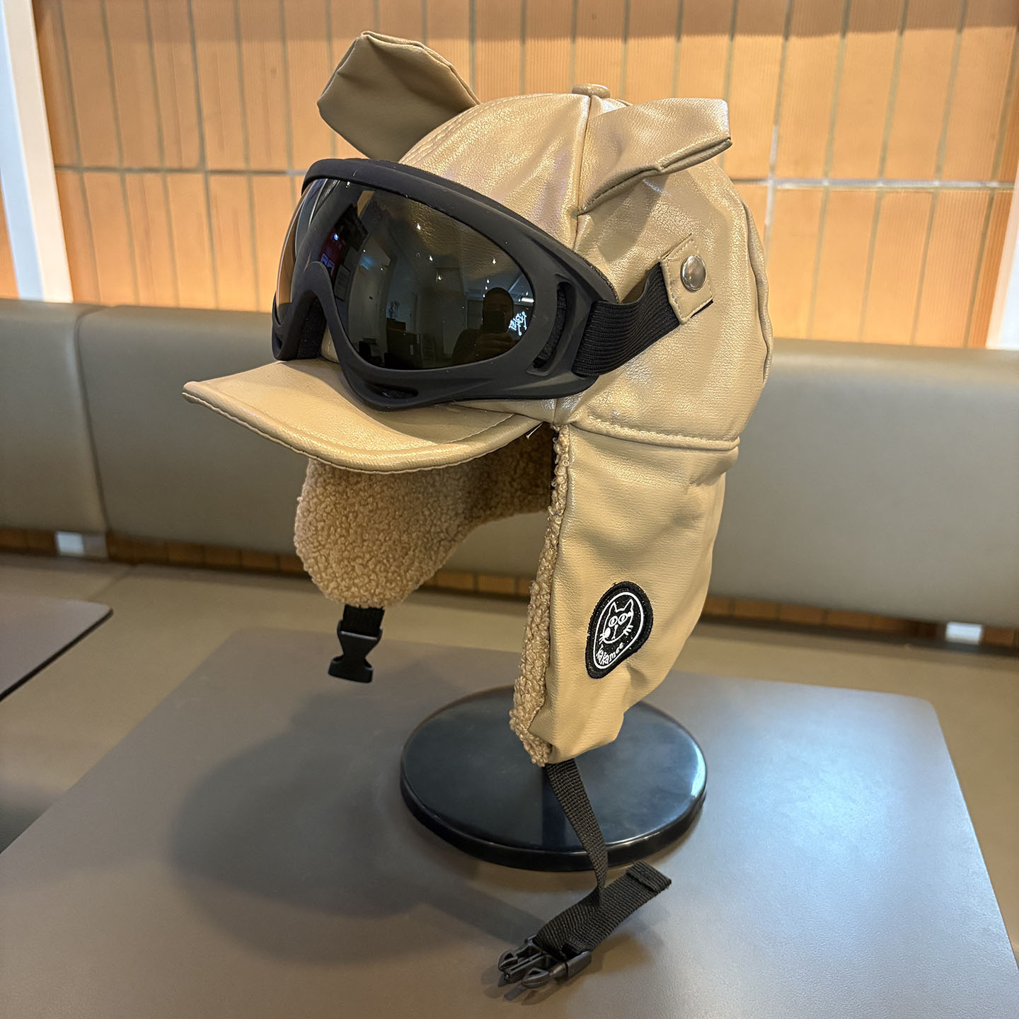 韩版复古秋冬飞行员眼镜雷锋帽女保暖护耳防寒皮质兔耳朵帽子男潮