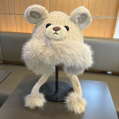 可爱小熊毛绒帽女冬季卡通雷锋帽