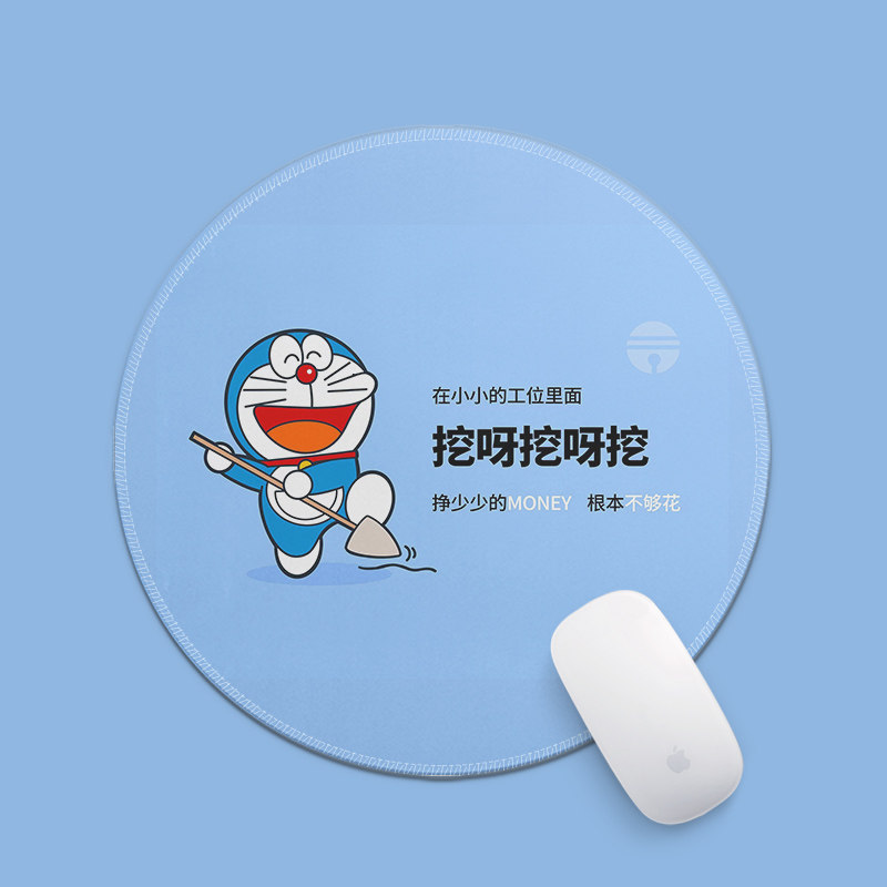 哆啦A梦打工人搞笑创意兄弟姐妹情侣款鼠标垫小号圆形锁边可水洗