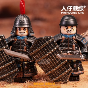 唐代陇右军铠甲盾牌武器古代士兵军团国潮第三方人仔拼装积木玩具