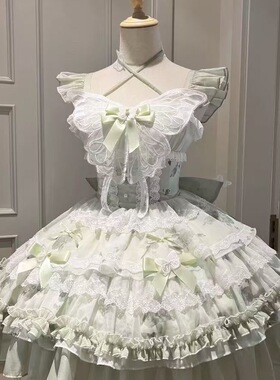 【花期之约】~绿色蝴蝶结夏日超仙洛丽塔清新JSK少女lolita连衣裙