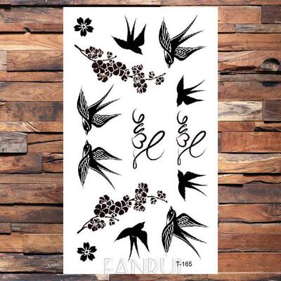 Cute Swallow Bird Feather Temporary Stickers Flower Branch