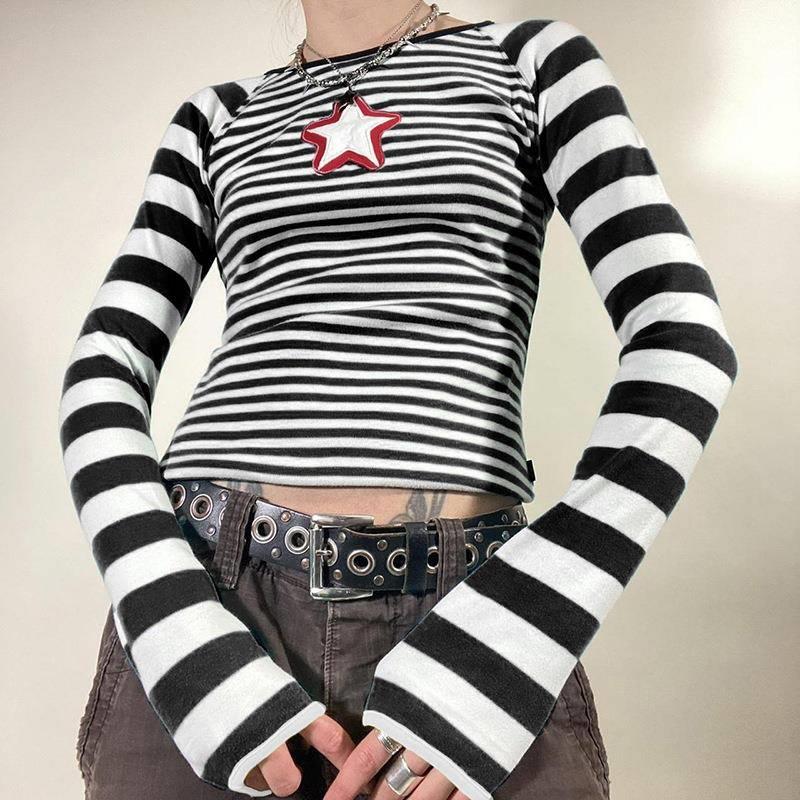 Dourbesty Y2k Long Sleeve Tops for Women Teens Goth Grunge T