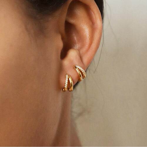 Diamond earrings women 镶钻几何双圈耳环女冷淡风镂空复古耳扣