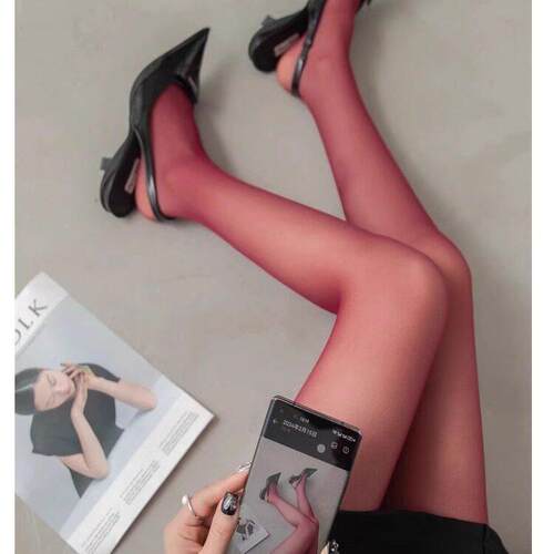 Wine Red Pantyhose Women Long Stockings Tights 打底连体丝袜