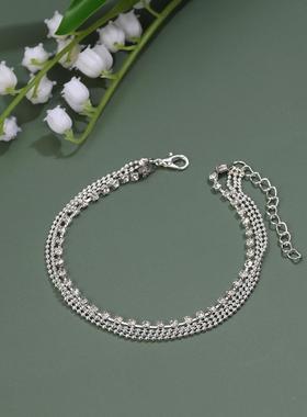 Summer beach anklets夏季沙滩街拍金属链条圆珠链闪钻脚链多层