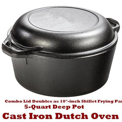 Cast Iron Dutch Oven Deep Pot Skillet Frying Pan Bread
