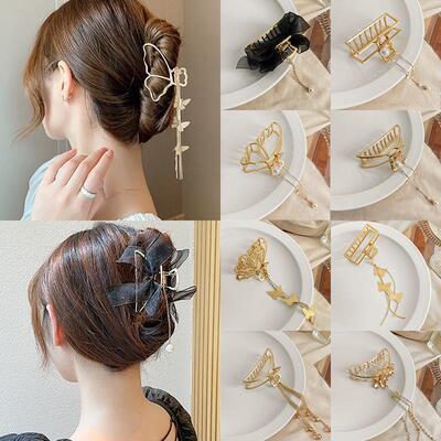 17KM New Women Gold Geometric Butterfly Hair Claw Vintage Lo