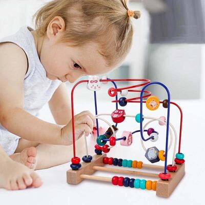 Montessori Baby Toys Wooden Roller Coaster Bead Maze Toddler