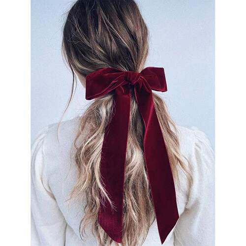 Lystrfac Vintage Long Ribbon Velvet Hair Bow For Women Hairp