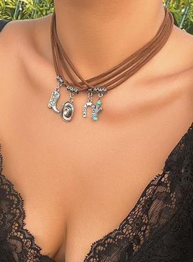 Vintage Pendant Flower Cloth Necklace with Ethnic Style