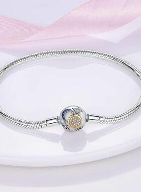 Bracelet Silver 925 Original 17-20CM Star Moon Sun Four Leaf