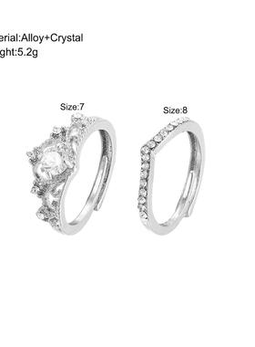 Rings set 2 pieces希音爆款皇冠钻戒结婚对戒开口戒指2件套Ring