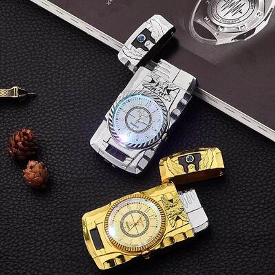 Colorful light watch inflatable lighter metal windproof打火