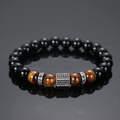 New Trendy Lava Stone Men Bracelet Natural Black Cholesterol