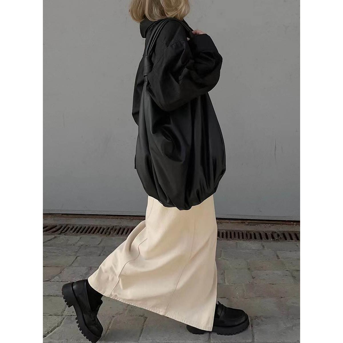 欧美风夏季气质时尚百搭开叉高腰半身裙Split high waisted skirt