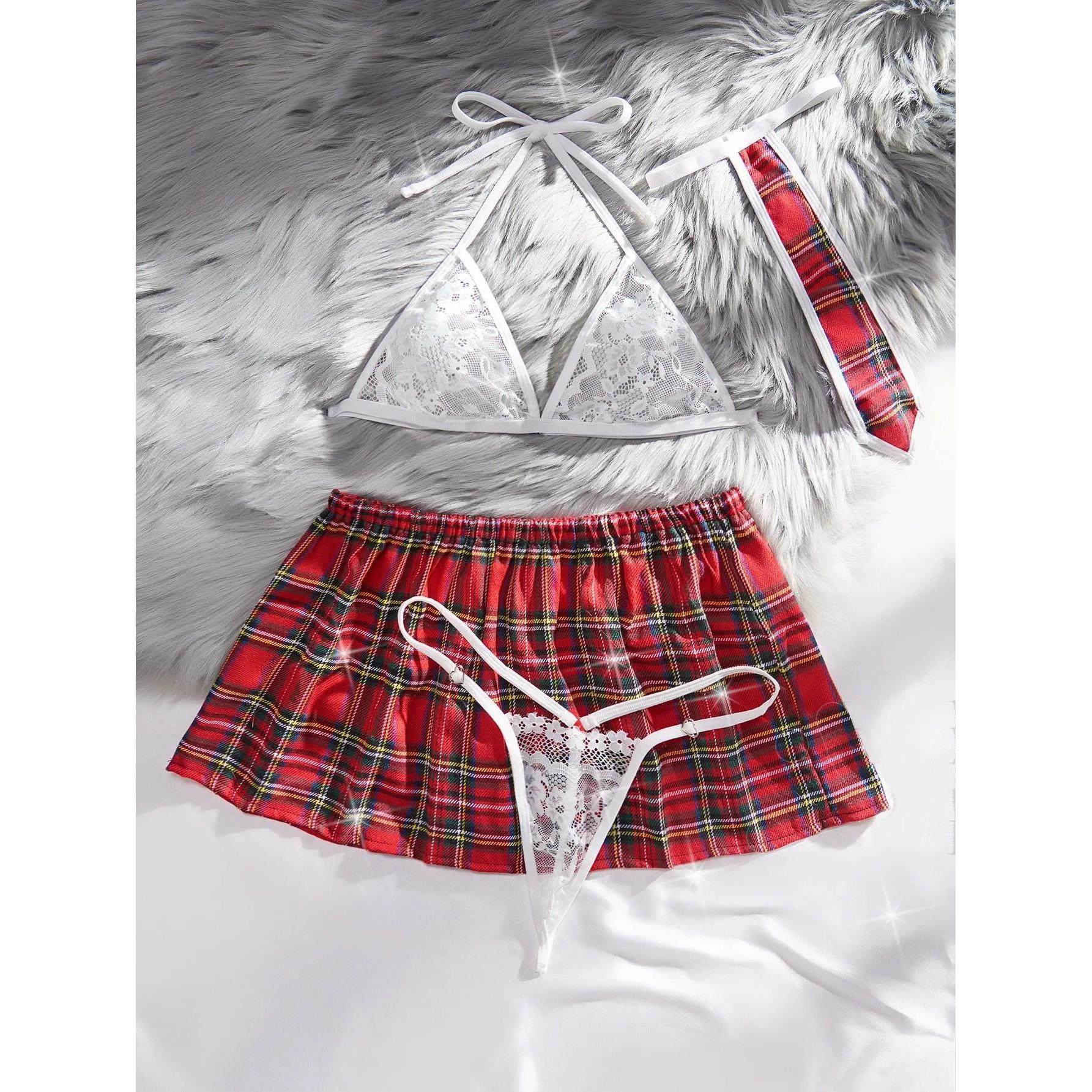 Erotic Sexy Student Uniform Bra And Panty Set Underwear Tran