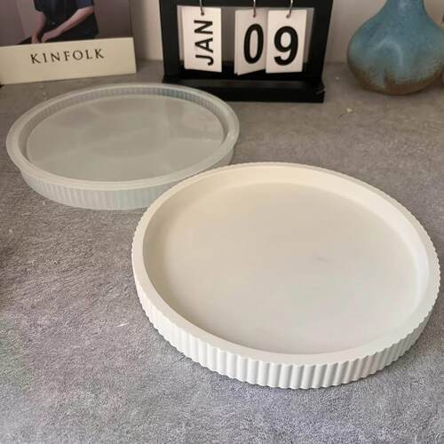 1pc Striped Round Tray Decorative Storage Tray Planter Base