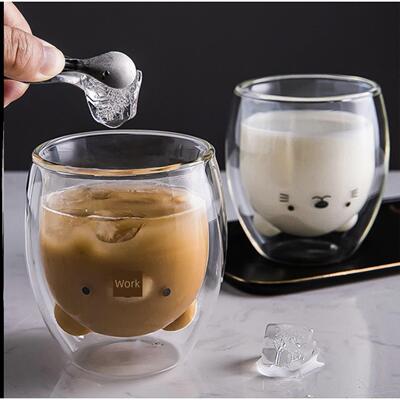 Cute Bear Double-layer Coffee Mug Double Glass Cup Carton 1