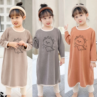 春秋冬德绒保暖女童连体睡裙家居服长袖加绒睡衣睡袋儿童宝宝扣子