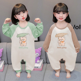 女童连体睡衣四季纯棉婴儿宝宝睡袋夏季空调服春秋冬季家居服保暖