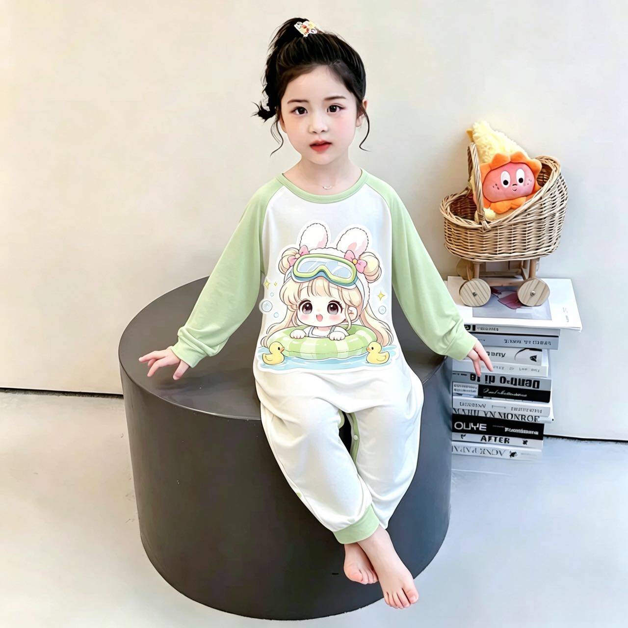 春秋新款女童连体睡衣儿童宝宝防踢着凉睡袋家居服中小童长袖薄款