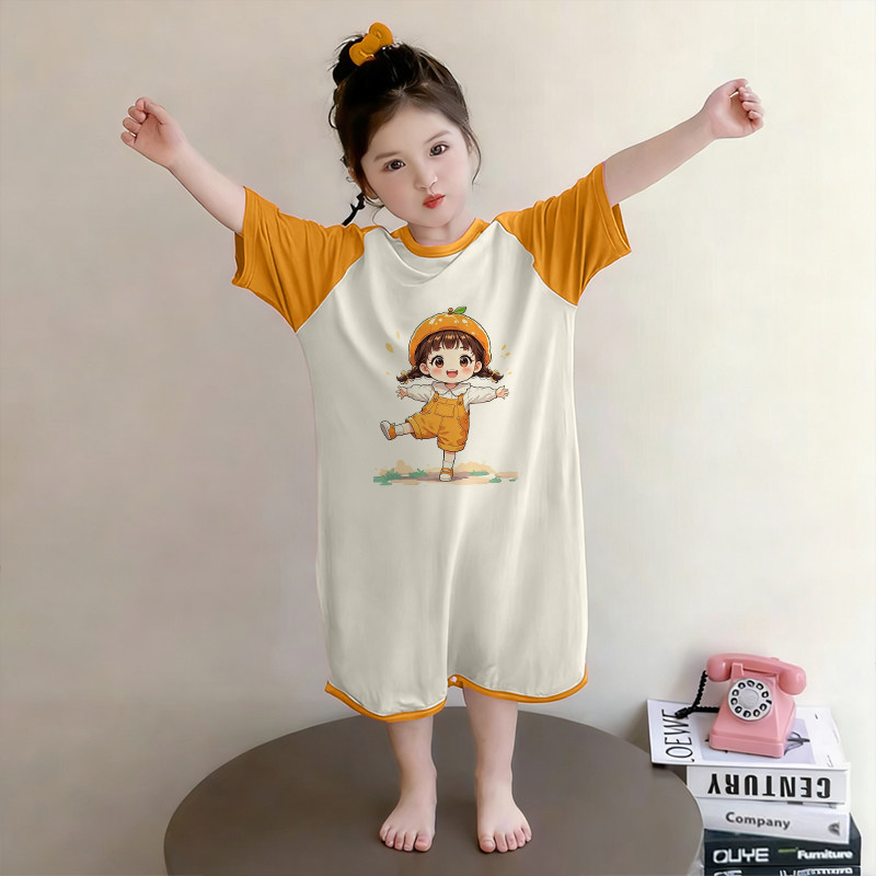 莫代尔夏季天女童新款连体睡裙儿童宝宝睡衣空调家居服中小童爬服