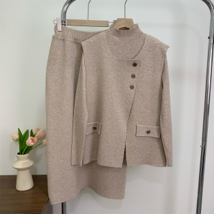 妈妈装秋冬新款小香风马甲针织裙三件套中老年女装打底半身裙套装