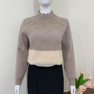 妈妈秋冬装半高领一体绒时尚毛衣