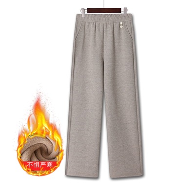 妈妈秋冬装羊绒呢加绒加厚直筒裤