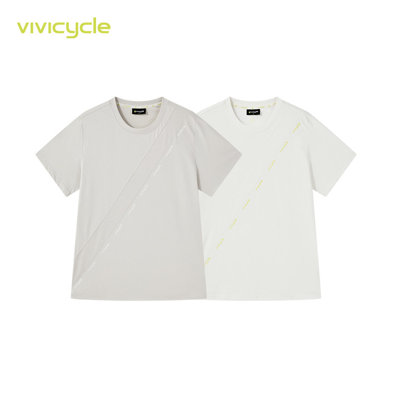 VIVI CYCLE 2026春夏新品拼接印花设计感短袖T恤纯色上衣女 - 实物图