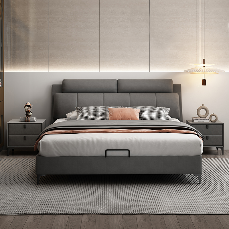 源氏木语北欧布艺床现代简约1.8米2.2双人床主卧科技布床可拆洗小