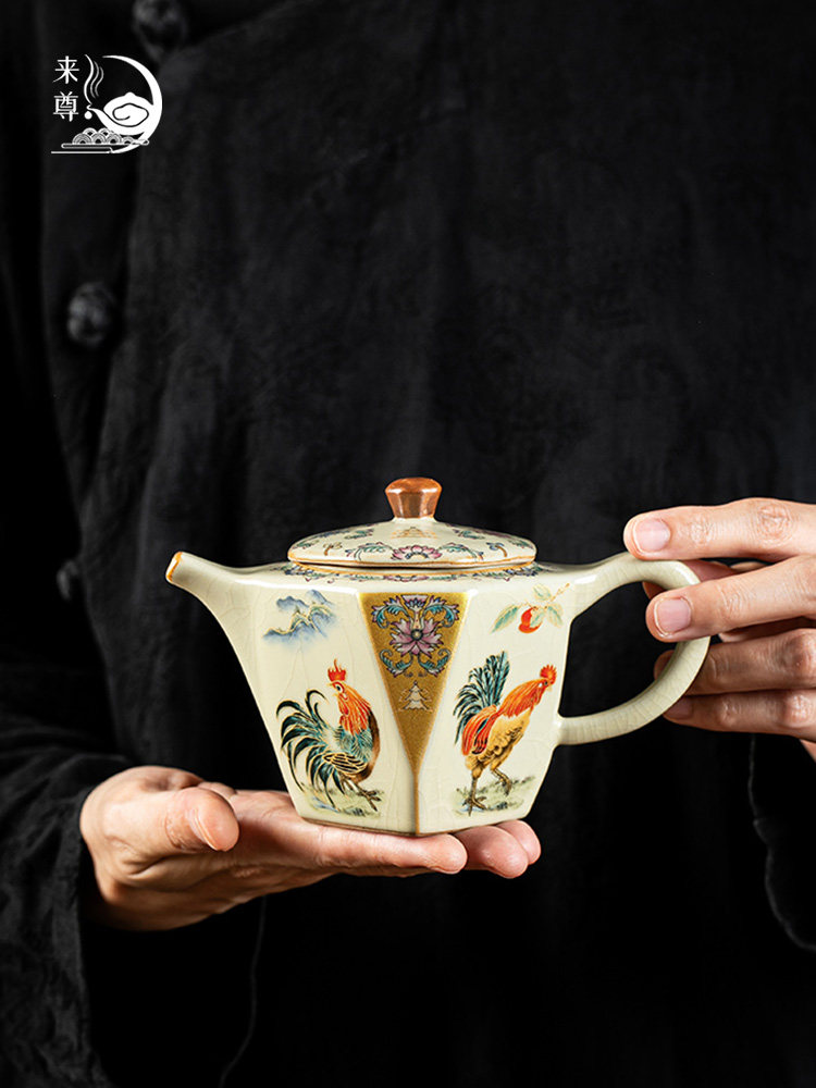 金鸡报晓汝窑八方壶陶瓷泡茶壶茶杯家用带过滤泡茶器功夫茶具套装
