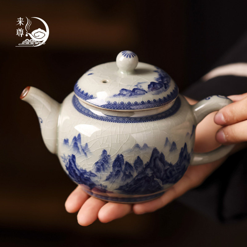景德镇青花瓷千里江山泡茶壶单壶家用陶瓷泡茶器茶具小茶碗泡茶杯