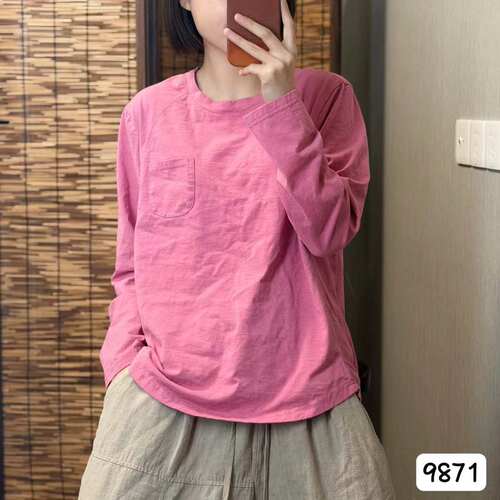 9871希哦正品棉质新款圆领长袖T恤女款宽松显瘦百搭休闲打底上衣