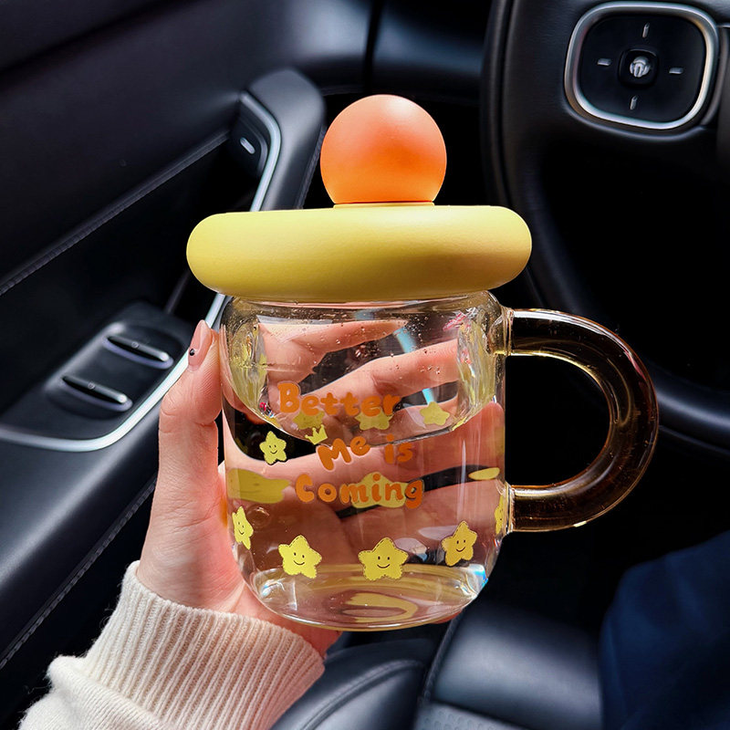 玻璃杯2026新款高颜值高硼硅直饮杯子可爱便携女生桌面水杯带手柄