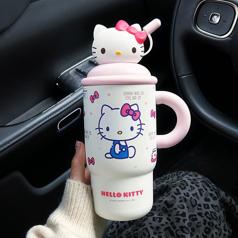 格卡卡通保温杯2026新款可爱公仔吸管杯便携迷你把手随行杯少女心