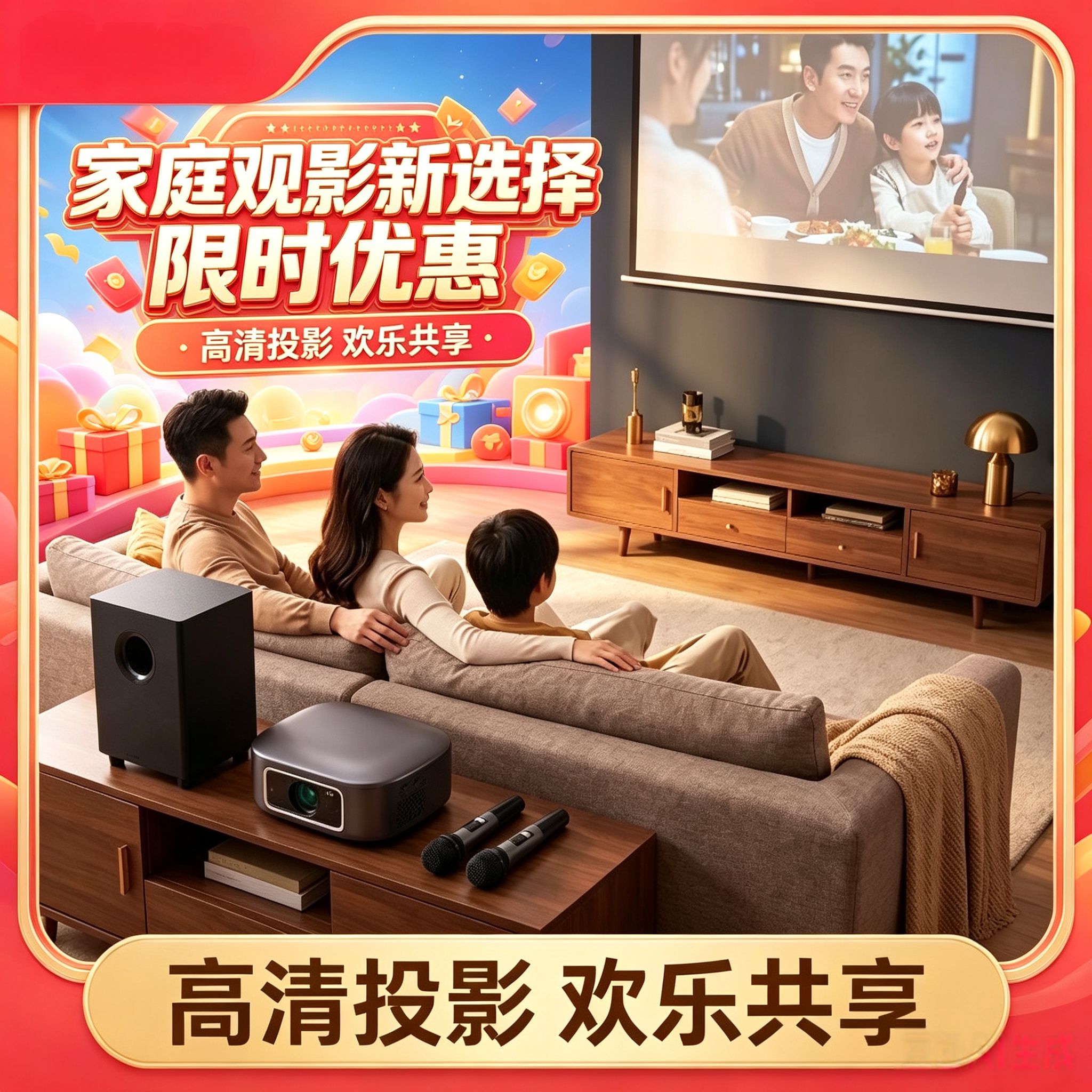 K歌投影仪卡拉ok一体机4k超高清2026新款家庭影院智能投影机送K歌会员大功率低音影院级音效听歌观影两用整套