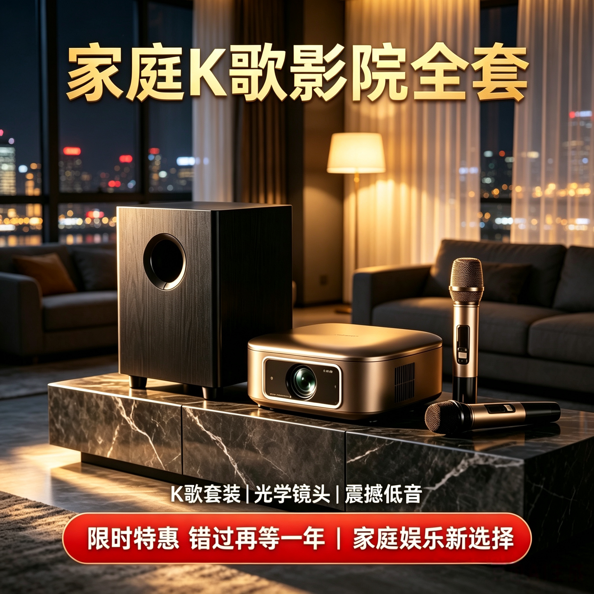 K歌投影仪卡拉ok一体机4k超高清2026新款家庭影院智能投影机送K歌会员大功率低音影院级音效白天户外客厅直投