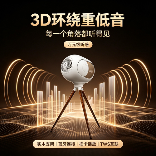 巨蛋球形蓝牙音响大功率重低音实木三脚支架居家摆件TWS串联音箱
