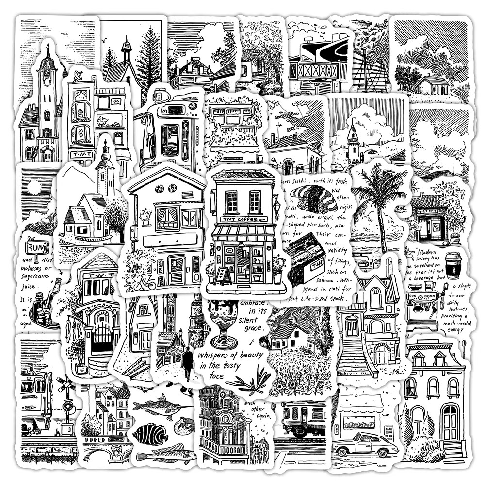 80张黑白简笔画贴纸合集